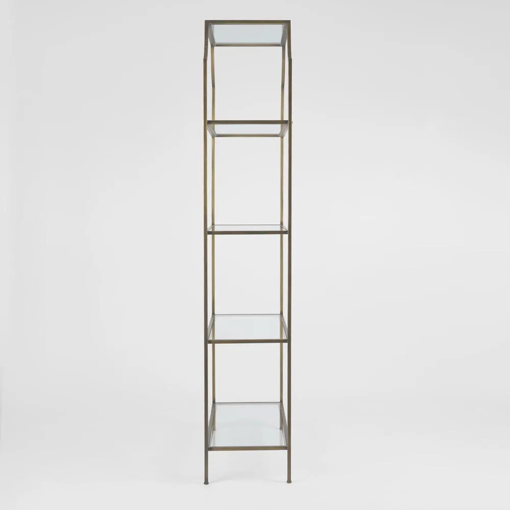 Pallisade Brass Bookcase with Glass Shelves | W91 x D38 x H205cm