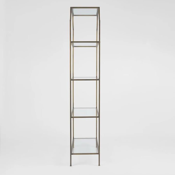 Pallisade Brass Bookcase with Glass Shelves | W91 x D38 x H205cm