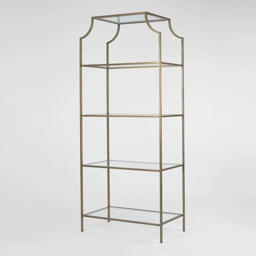 Pallisade Brass Bookcase with Glass Shelves | W91 x D38 x H205cm
