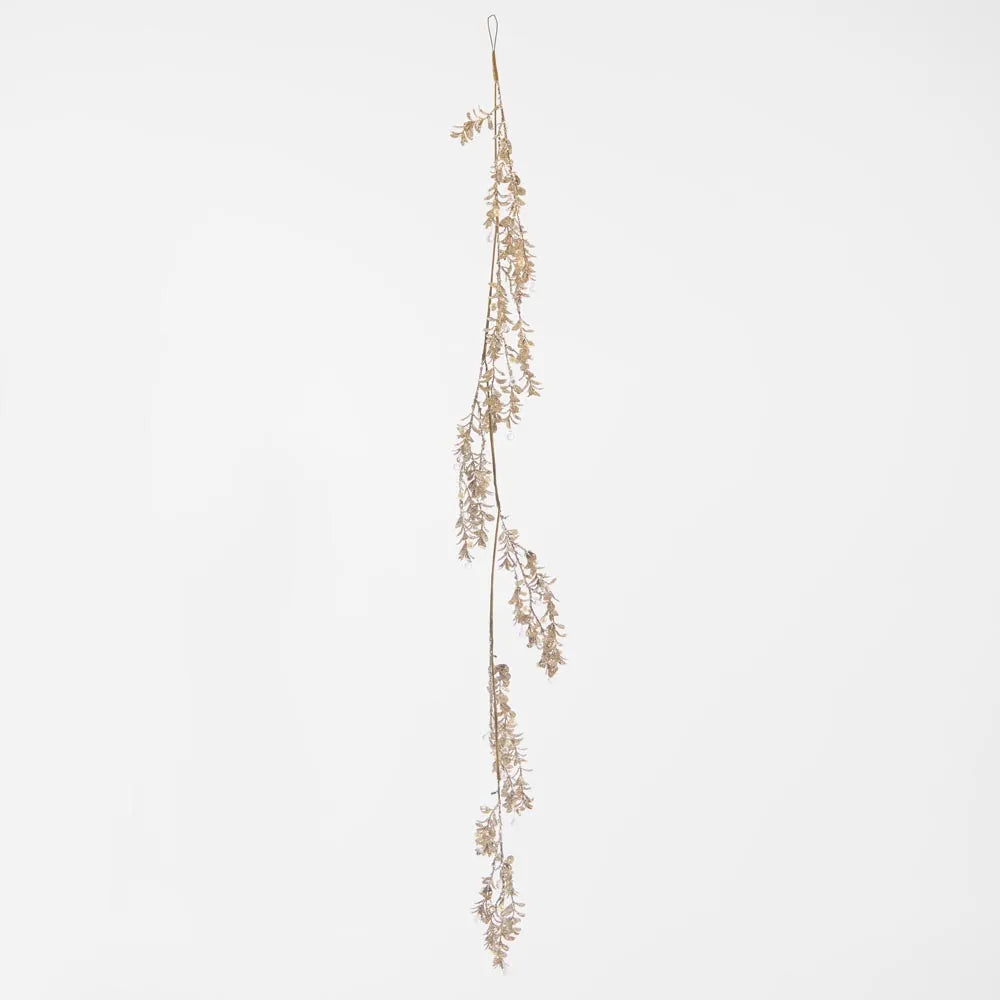 Glitter Leaf Garland | Ice Champagne | 120cm