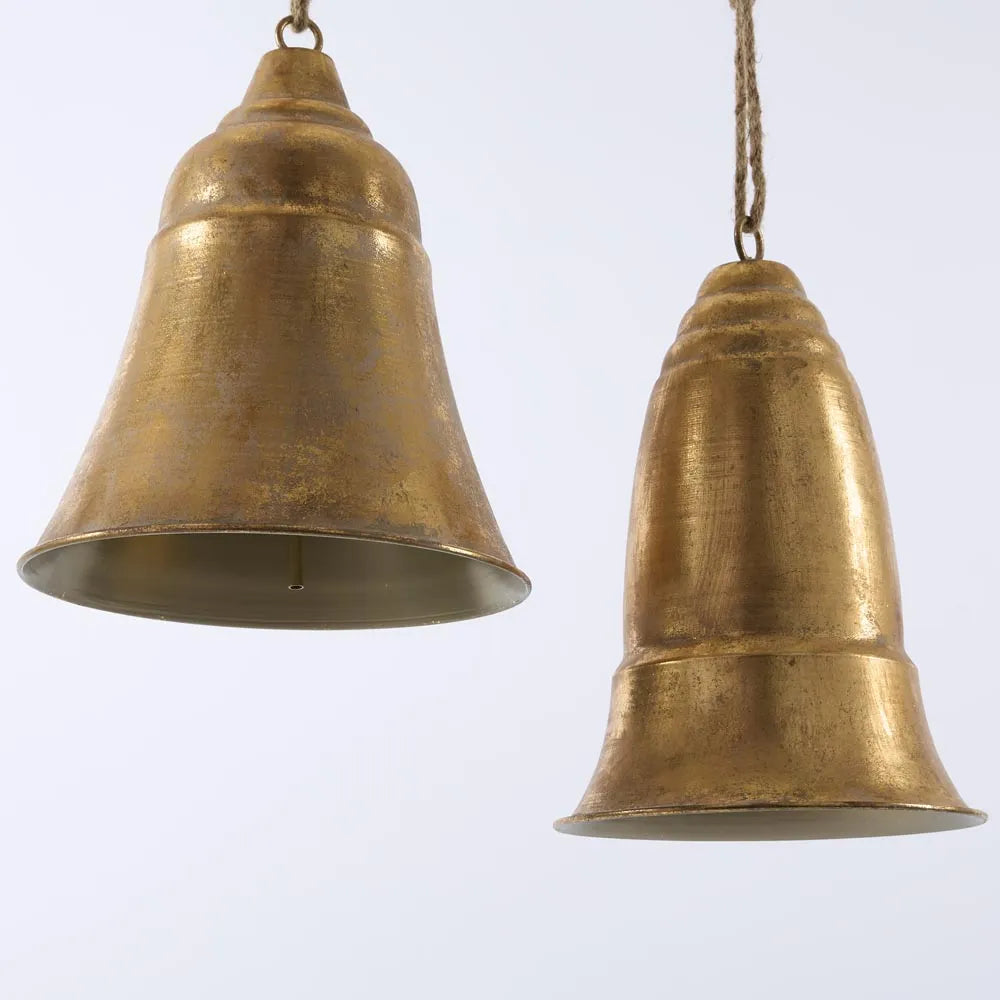 Tall Ridged Gold Hanging Christmas Bell 34cmH