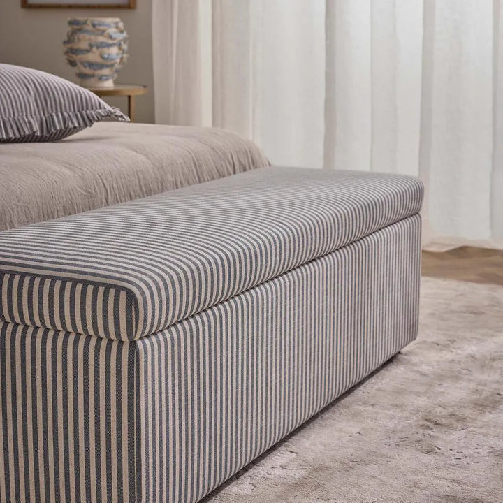 Avalon Bed end Storage Ottoman | White & Blue Stripe | W140 x D45 x H48cm