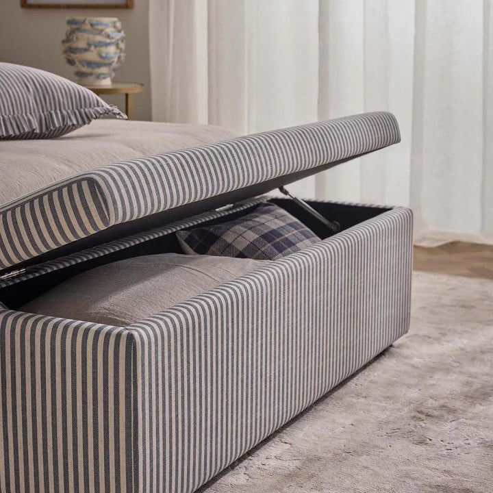 Avalon Bed end Storage Ottoman | White & Blue Stripe | W140 x D45 x H48cm