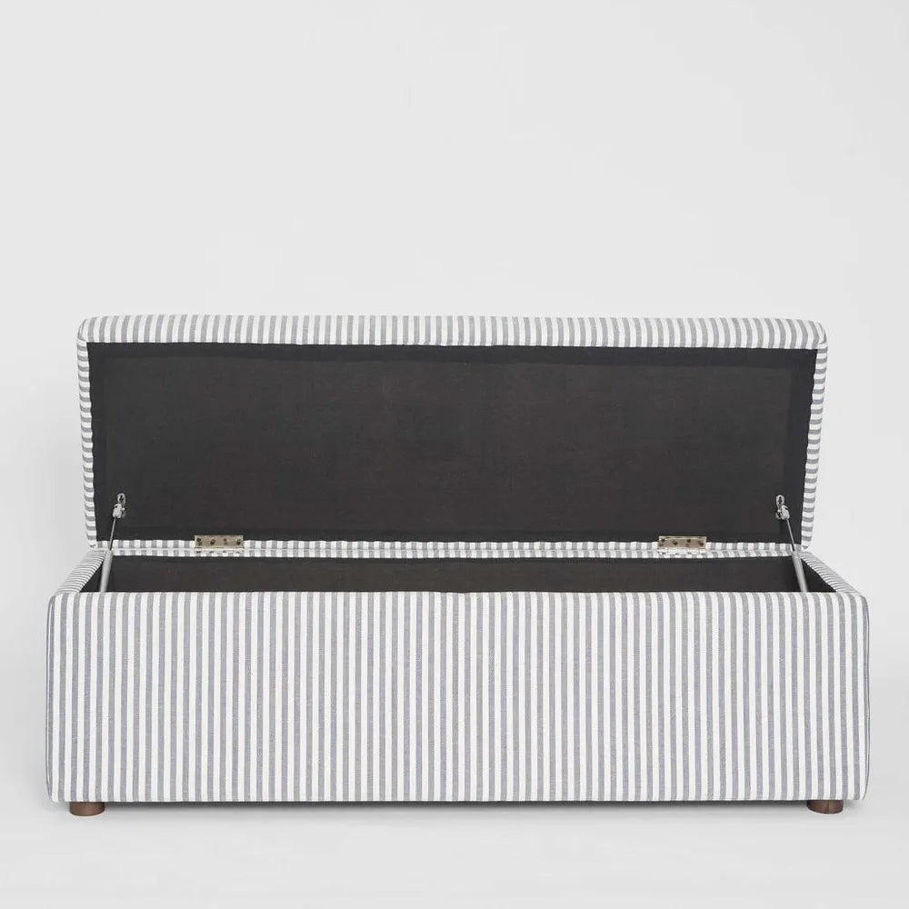 Avalon Bed end Storage Ottoman | White & Blue Stripe | W140 x D45 x H48cm