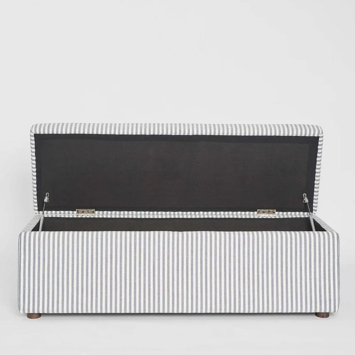 Avalon Bed end Storage Ottoman | White & Blue Stripe | W140 x D45 x H48cm