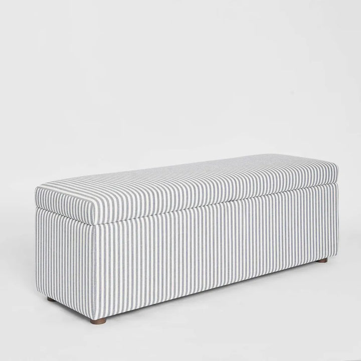 Avalon Bed end Storage Ottoman | White & Blue Stripe | W140 x D45 x H48cm