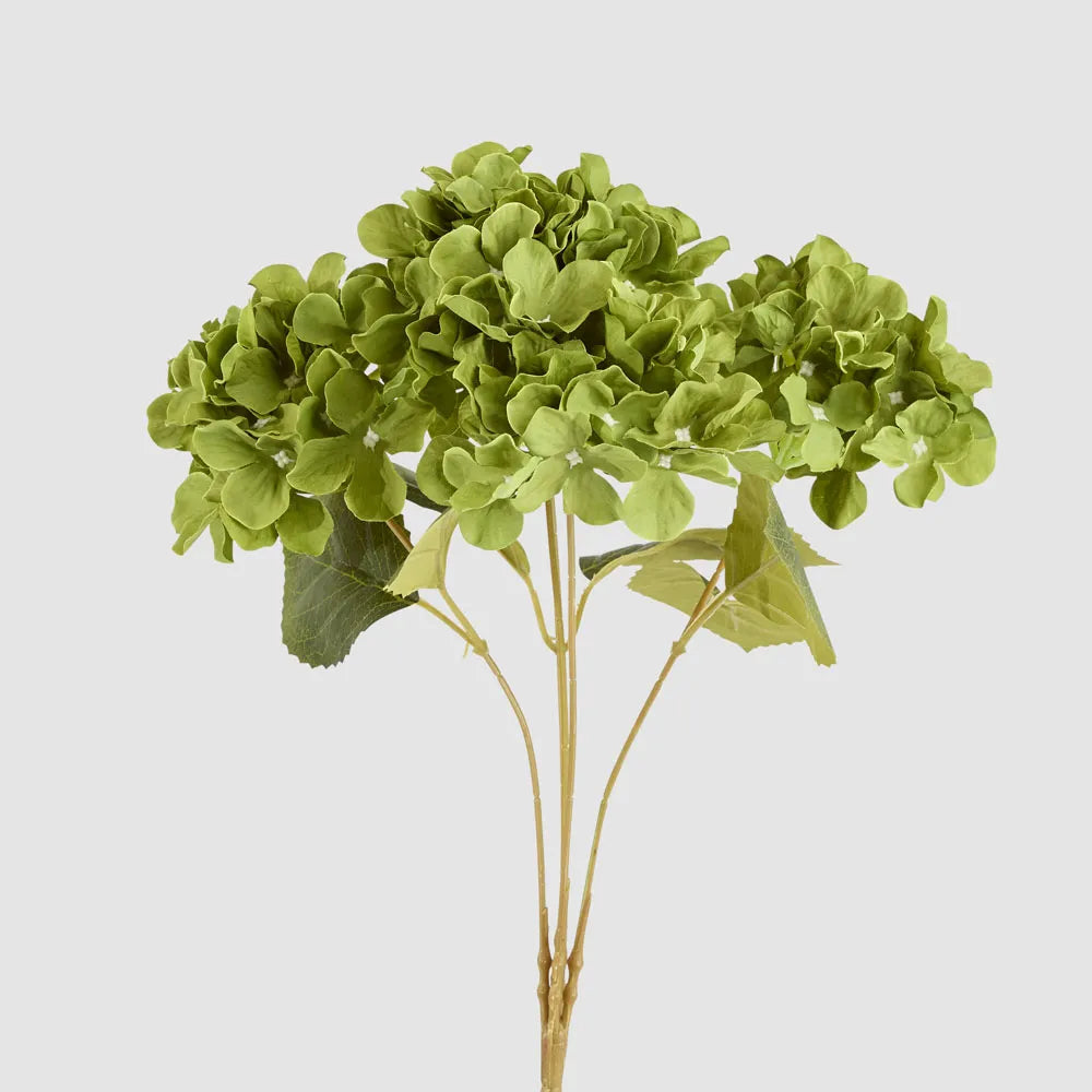 Faux Green Hydrangea Bunch | 5 Head