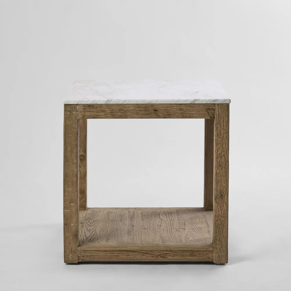 Colorado Marble Top Side Table | Natural Oak Base | W50 x H50cm