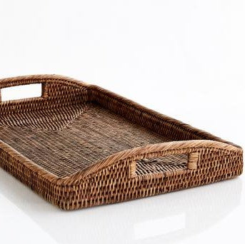Rectanagular Rattan Breakfast Tray | Rounded Handles | Antique Brown