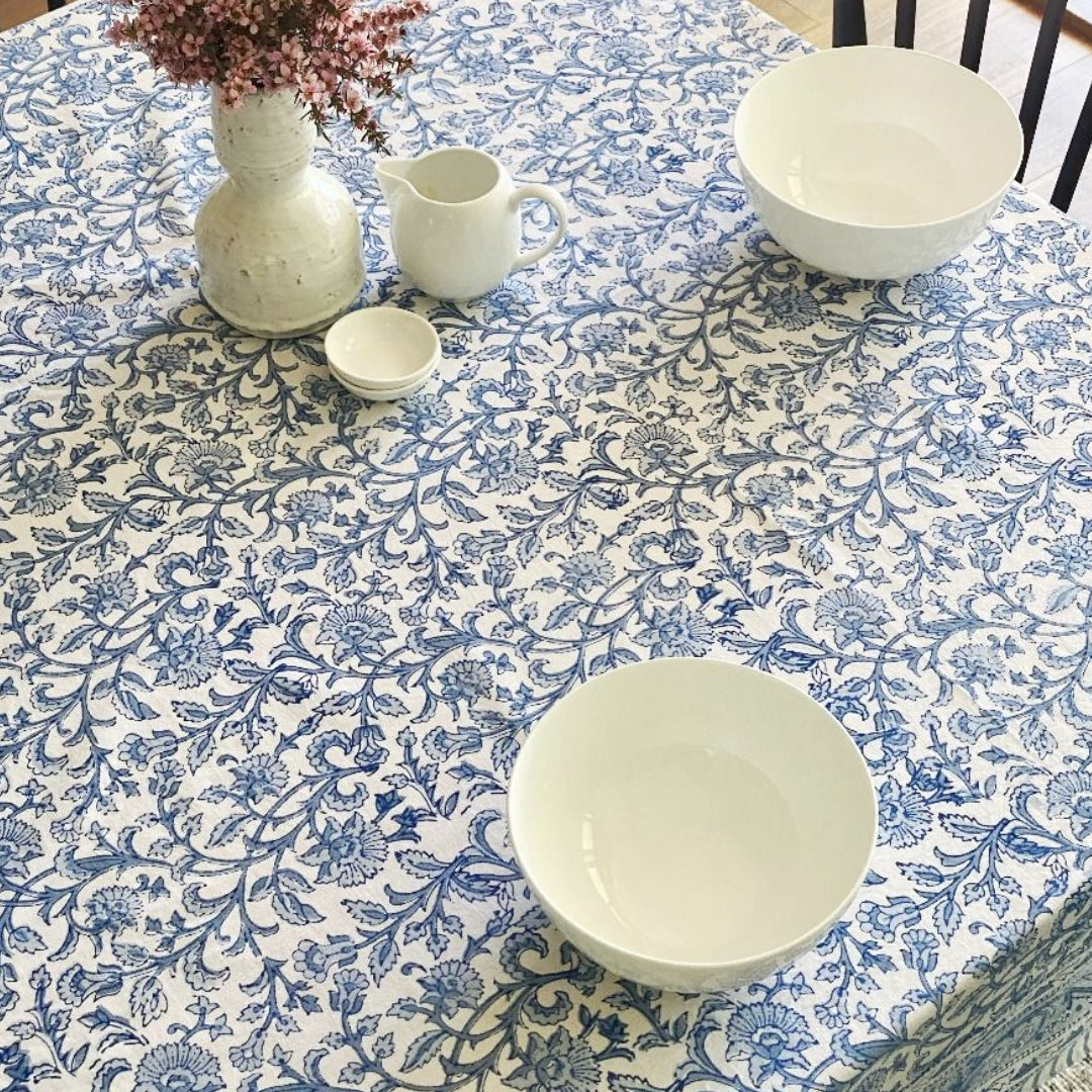 Blue/White Block Printed Tablecloth | 170 x 270cm