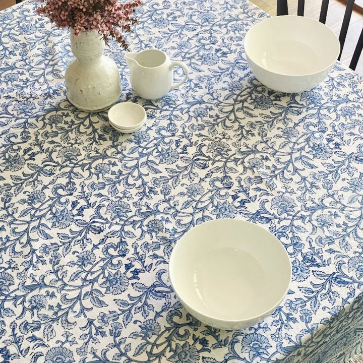 Blue/White Block Printed Tablecloth | 170 x 270cm