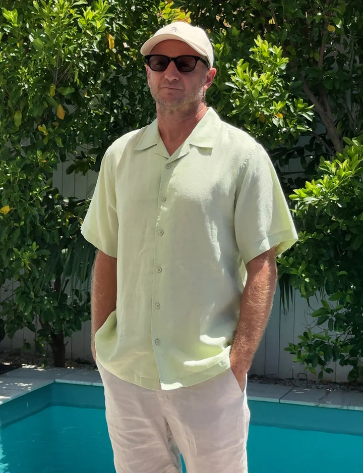 Simple | Cuban Linen Short Sleeve Shirt | Fog Green