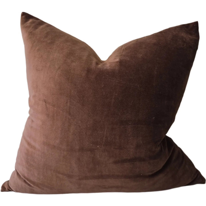 Fontainebleu Velvet & French Linen Cushion Cover | Pinecone Brown | 55x55cm - Suzie Anderson Home