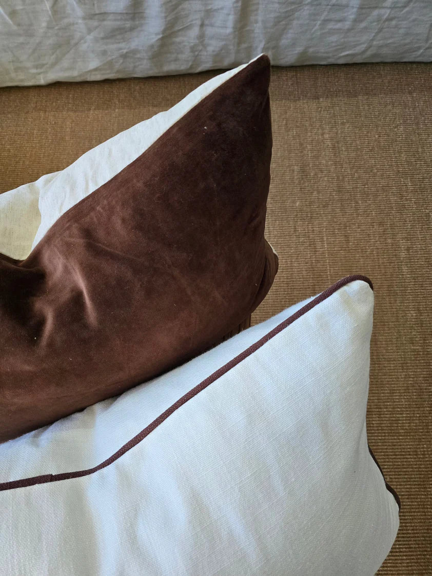 Fontainebleu Velvet & French Linen Cushion Cover | Pinecone Brown | 55x55cm - Suzie Anderson Home