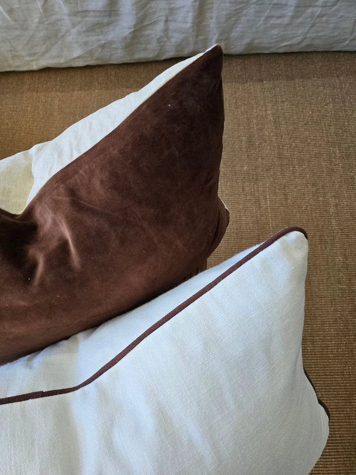 Fontainebleu Velvet & French Linen Cushion Cover | Pinecone Brown | 55x55cm - Suzie Anderson Home