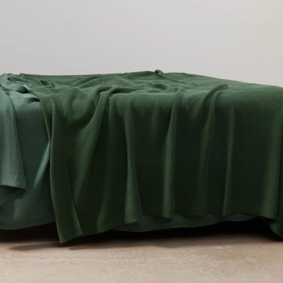 Bemboka Cotton Throw | Moss Stitch | 130 x 210cm | Forest-Suzie Anderson Home