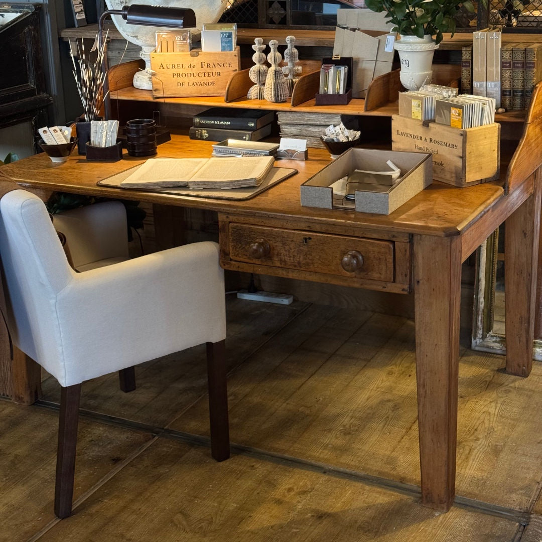 Antique Kauri Pine Mail Sorting Desk with Single Drawer | W155 x D99 x Desk Height 765mm Back Height 100cm