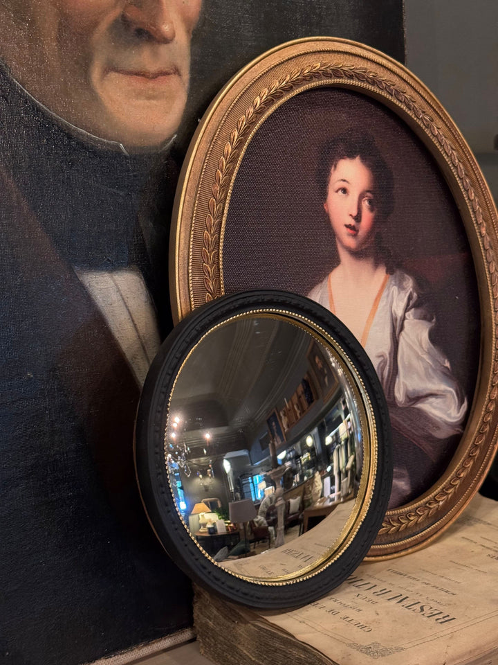 Convex Beaded Mirror Black/Gold | 16.5cm