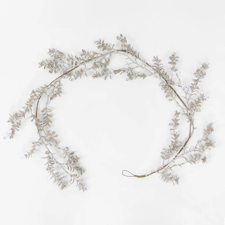 Glitter Leaf Garland | Ice Champagne | 120cm