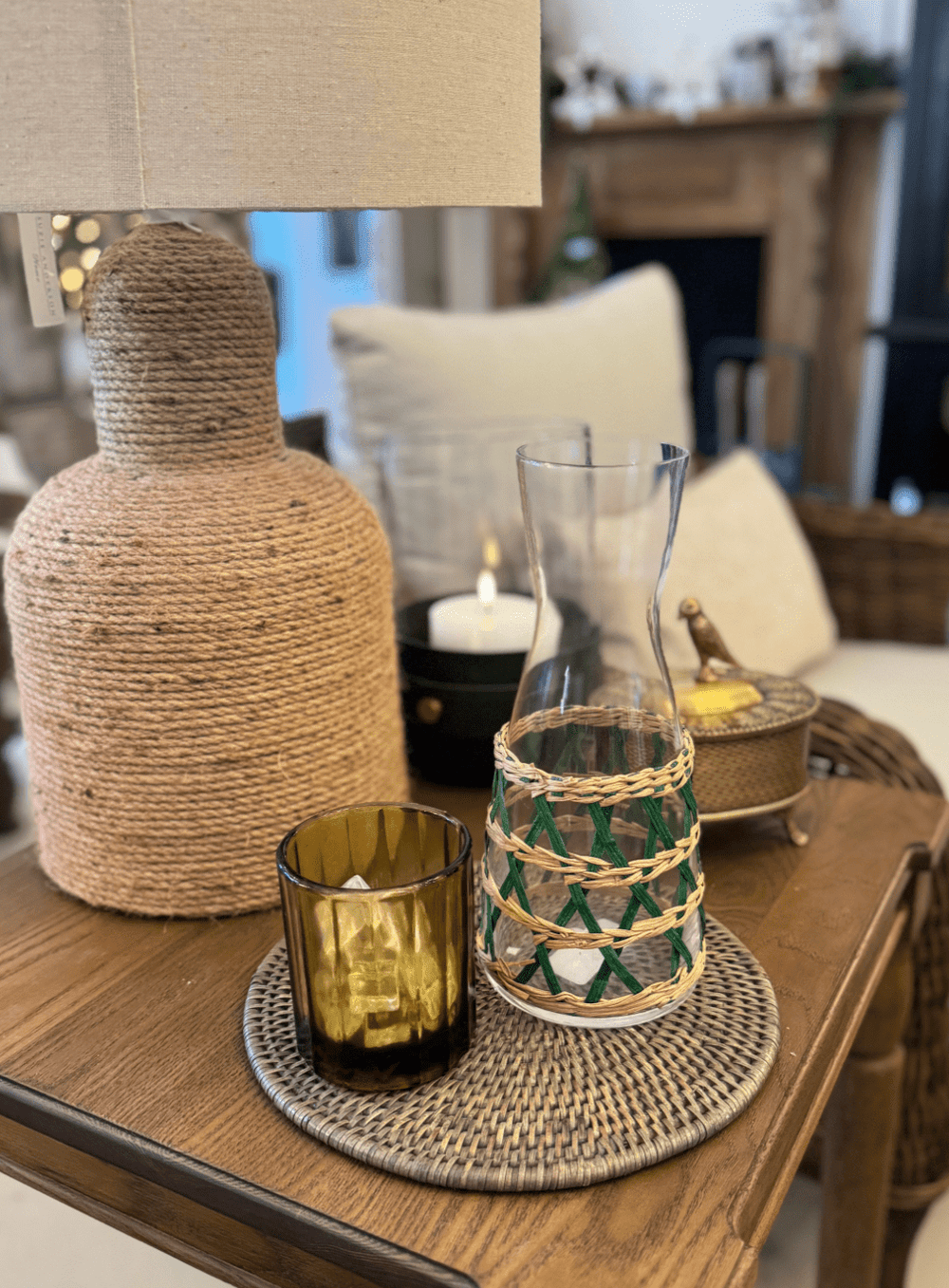 Glass & Rattan Carafe Congo Green - Suzie Anderson Home