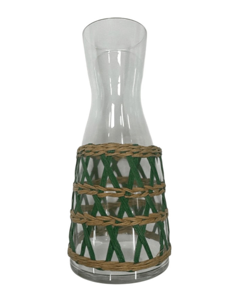 Glass & Rattan Carafe Congo Green - Suzie Anderson Home