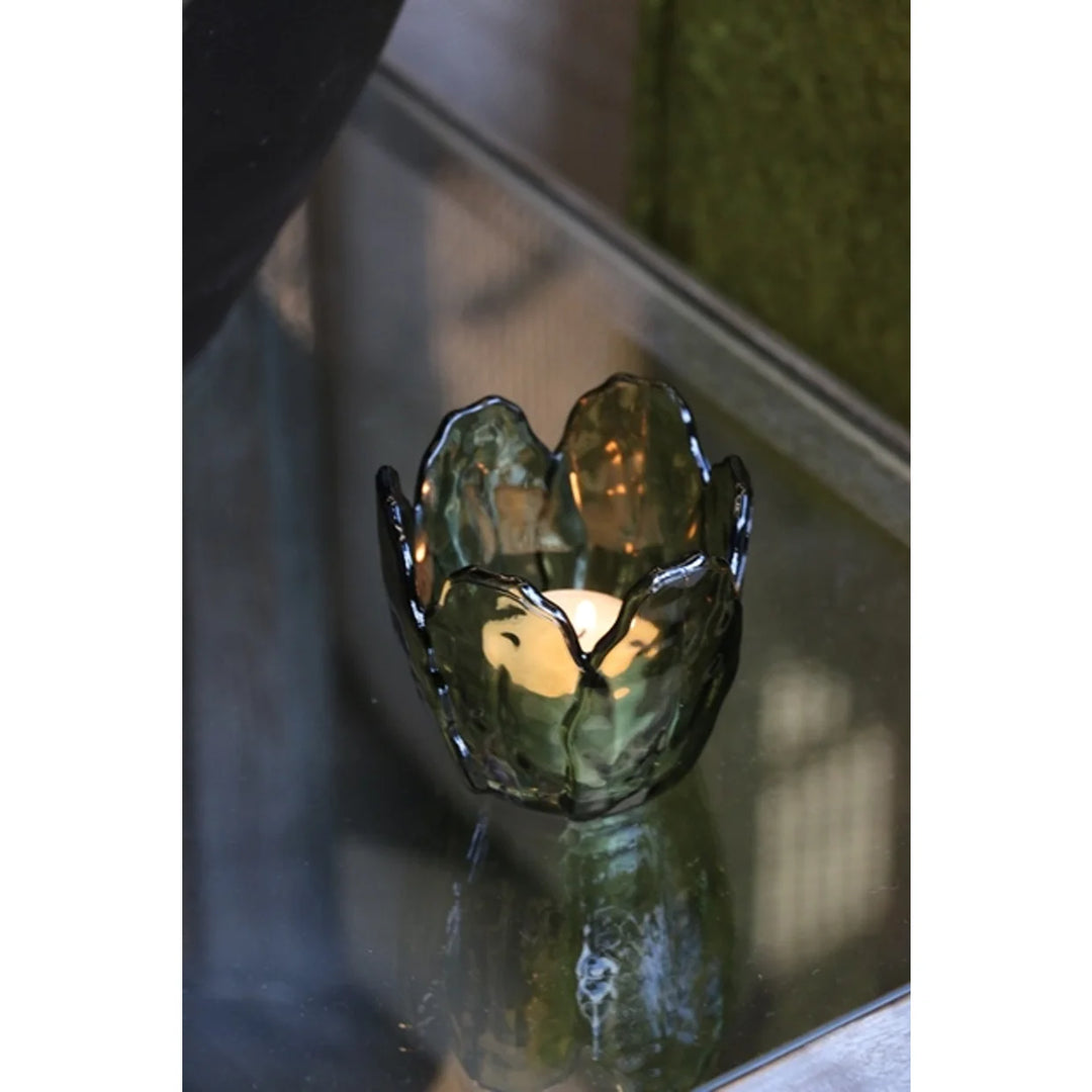 Florette Tinted Green Glass Candleholder