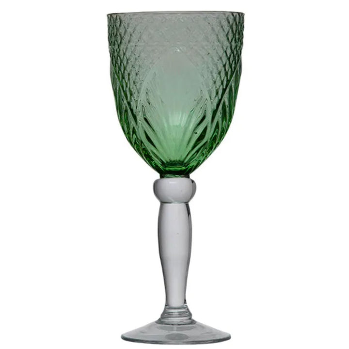 Etched Vintage Green Glass Goblet