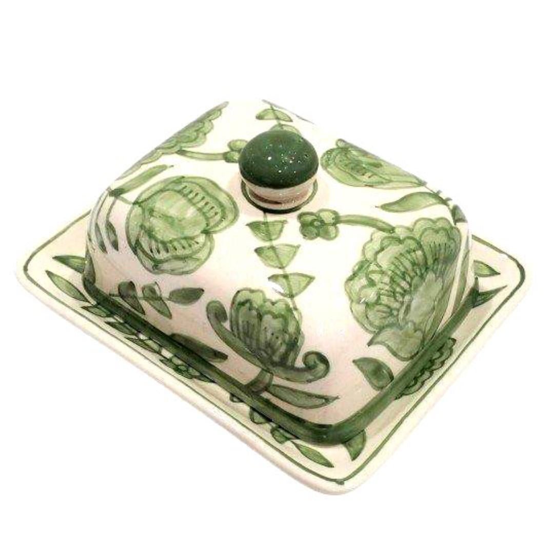 Green Floral Ceramic Butter Dish - Suzie Anderson Home