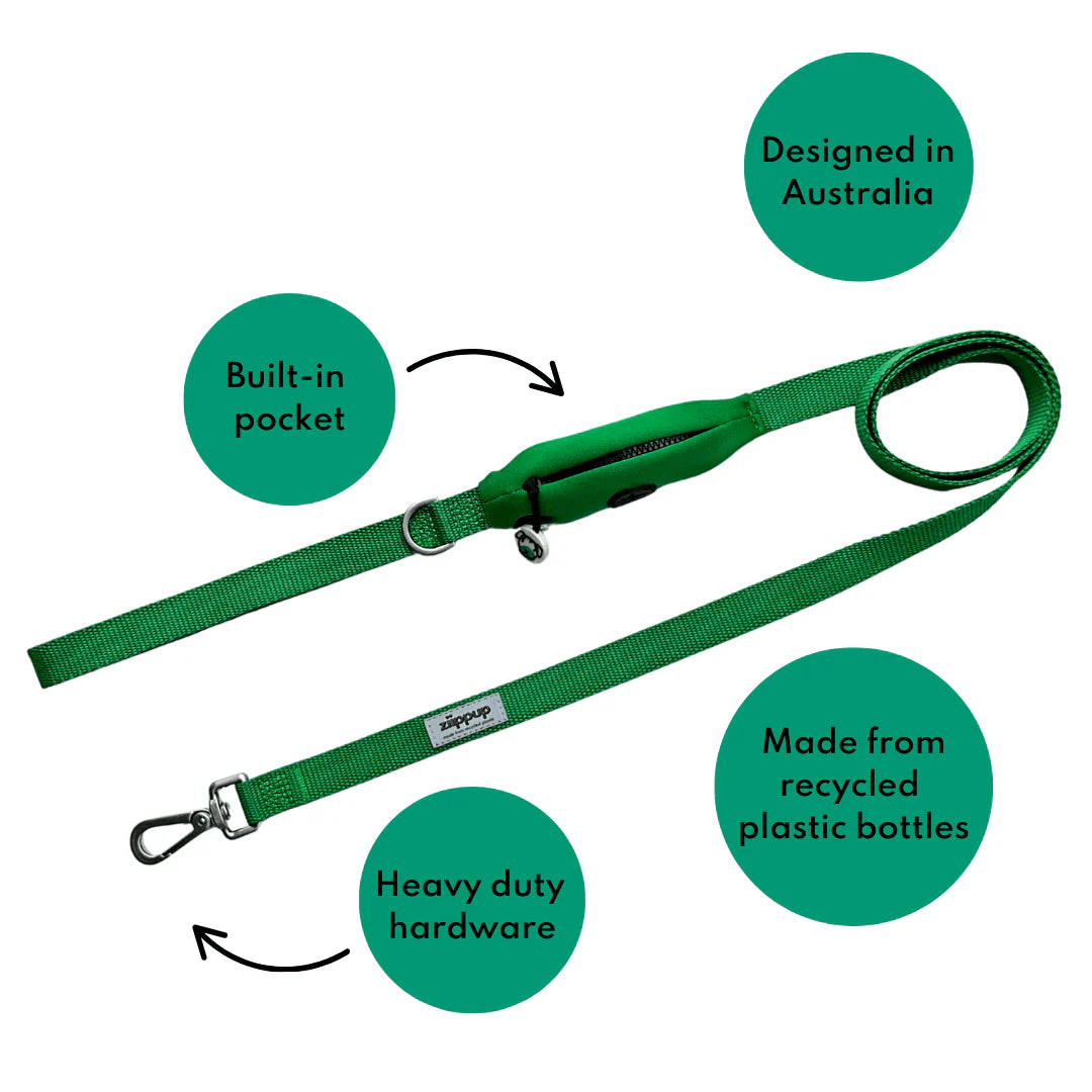 Ziippup  | Green Dog Lead with Built in Pocket (BOWRAL)