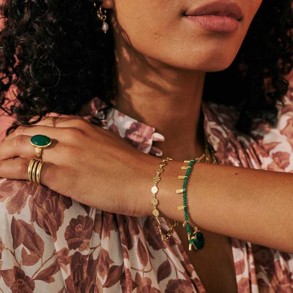 Green Onyx Bracelet | Matt 18K Yellow Gold Plate - Suzie Anderson Home