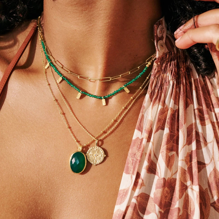Green Onyx Choker | Matt 18K Yellow Gold Plate - Suzie Anderson Home
