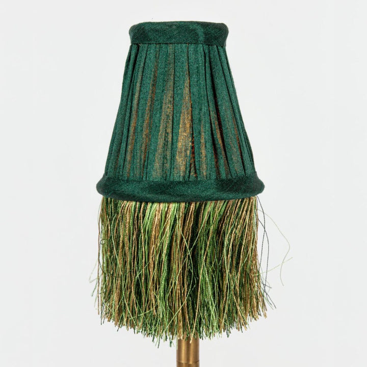 Pleated Lamp Shade with Fringe | Mini Green | 8 x 4.5cm