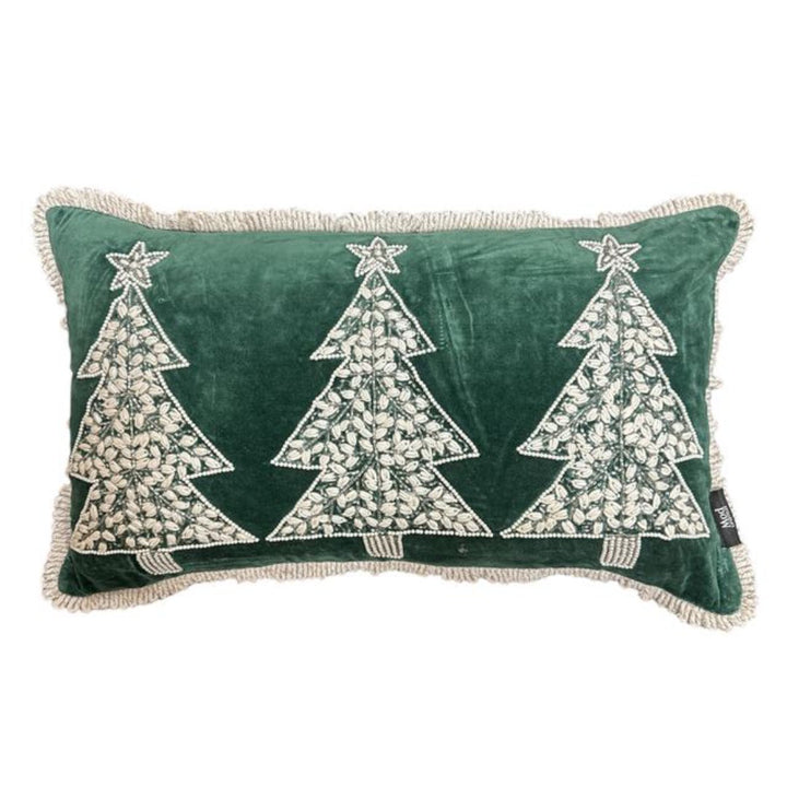Green Cushion Cover with 3 White Trees  | 35x55cm