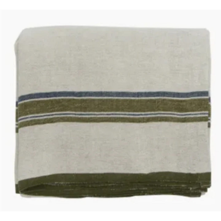 Green Selvedge Stripe Linen Tablecloth | 150x250cm