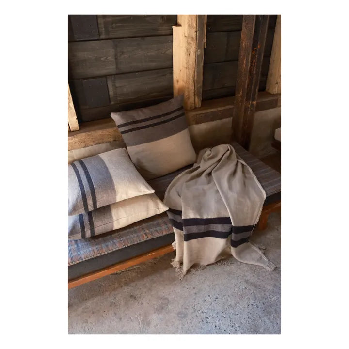 Black House Stripe Charcoal Cushion Cover | Linen/Wool | 63x63cm