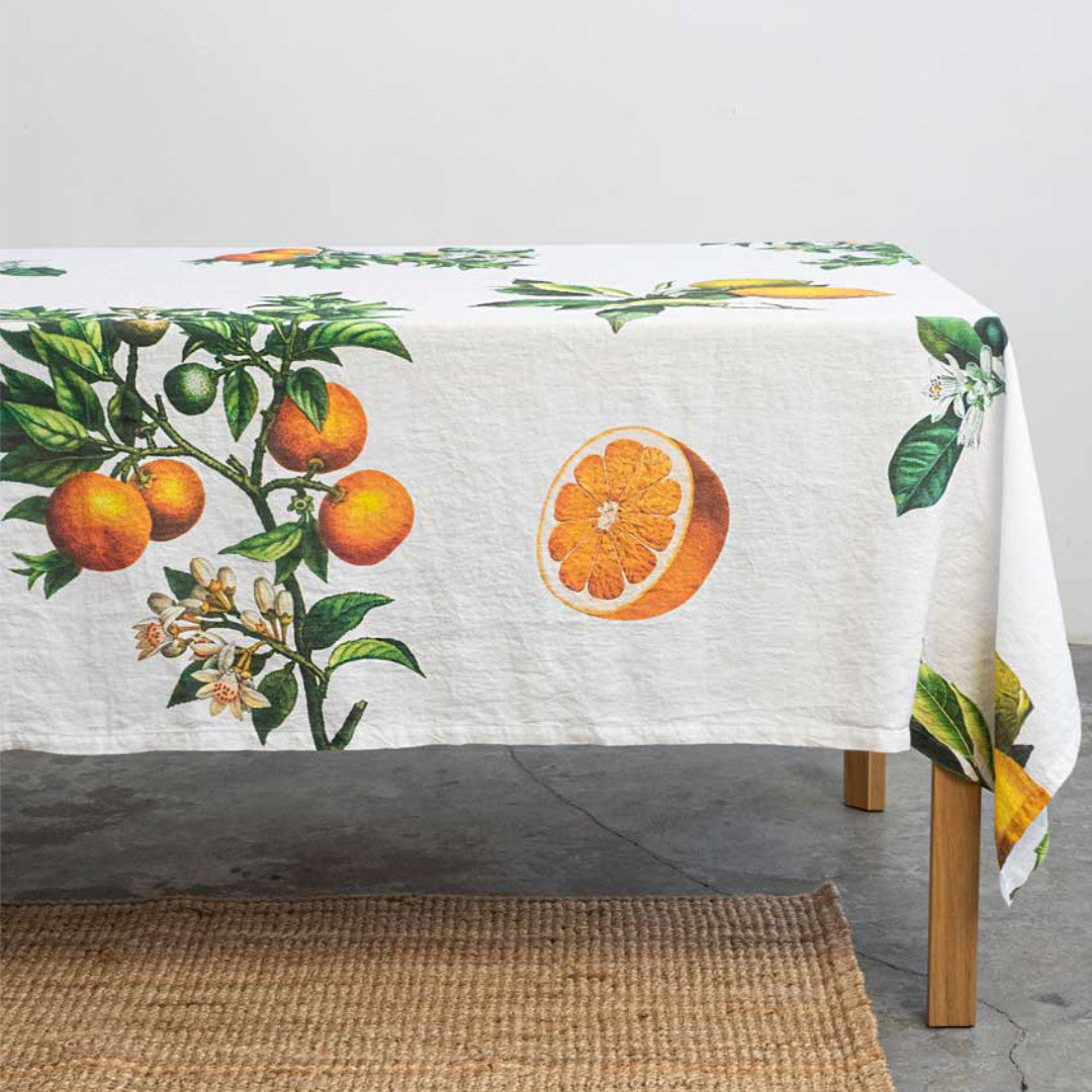 Citruses White Linen Tablecloth | 170x250cm