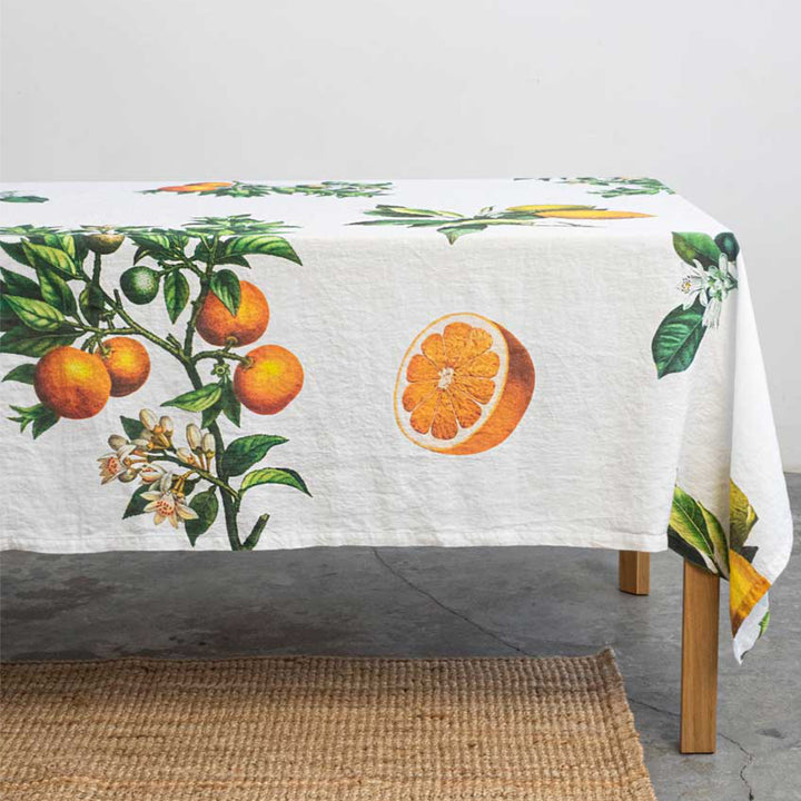 Citruses White Linen Tablecloth | 170x250cm