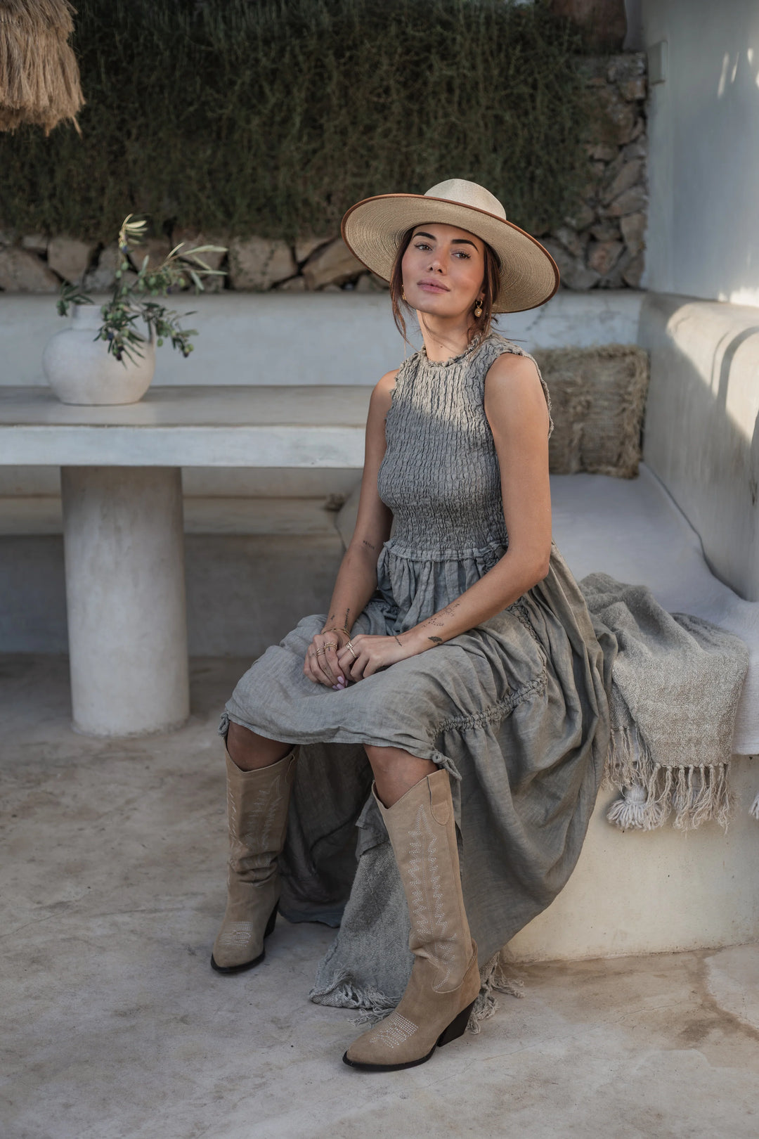 Bypias | Hacienda Linen Dress | Taupe