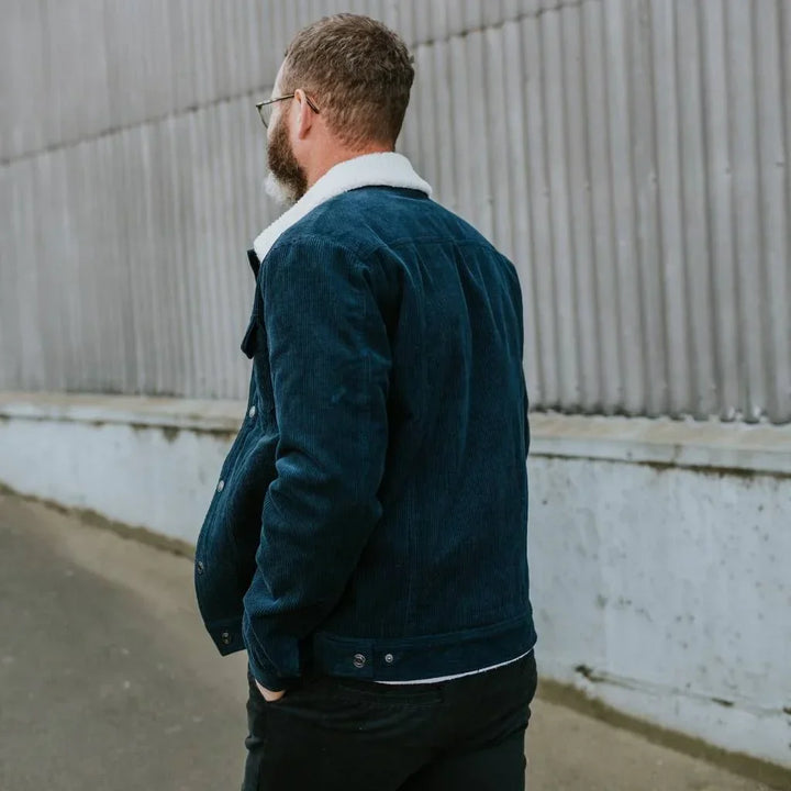 Moke | Mens Hammer Cord/Sherpa Jacket | Navy/White Sherpa