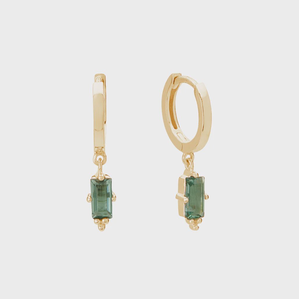 Hanging Huggies with Green Quartz | 18K Yellow Gold - Suzie Anderson Home