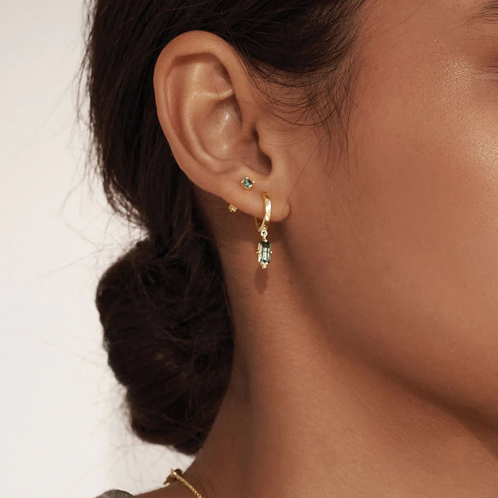 Hanging Huggies with Green Quartz | 18K Yellow Gold - Suzie Anderson Home