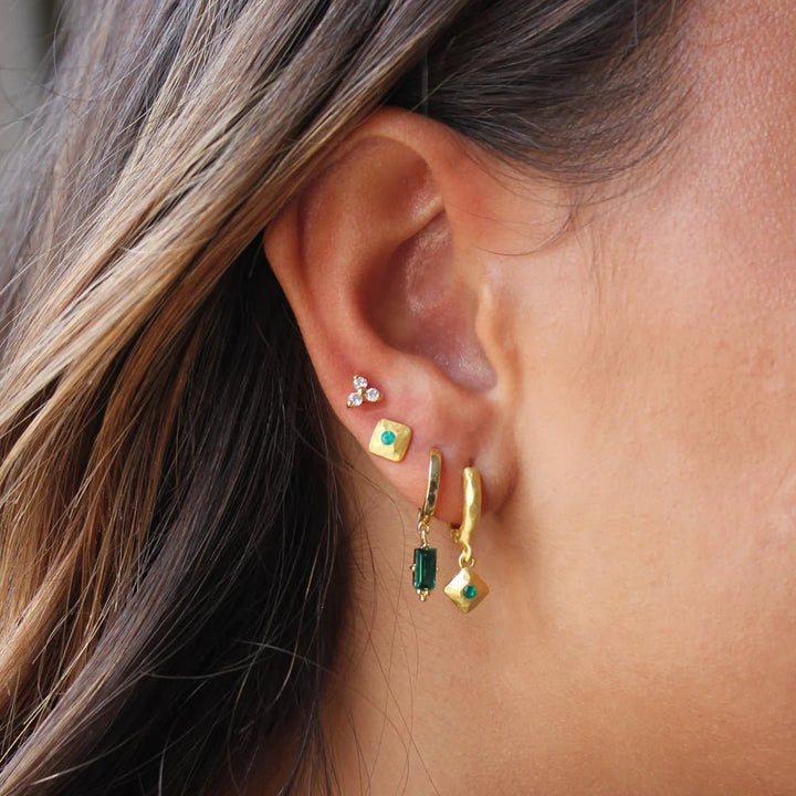 Hanging Huggies with Green Quartz | 18K Yellow Gold - Suzie Anderson Home