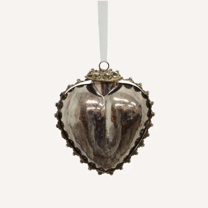 Ornate Glass Silver Heart Ornament
