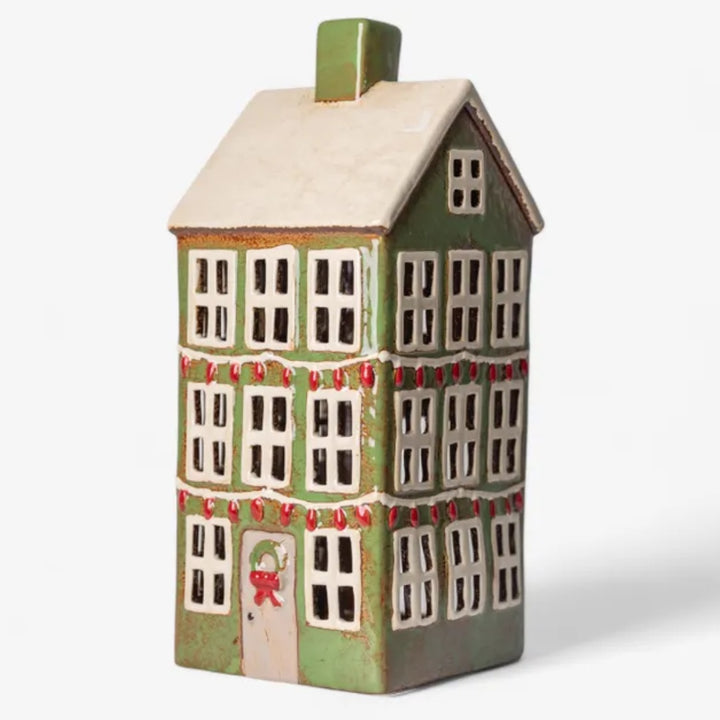 Alscace Tea Light Grande Ceramic Chalet | Christmas Green