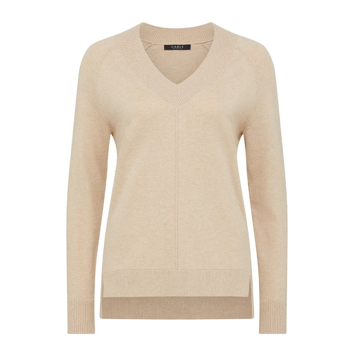 Cable | Cotton Cashmere V Neck Jumper | Sand