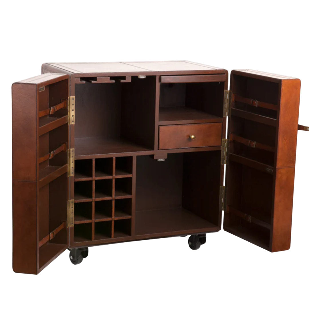 Luxury Leather Bar Cabinet  | Tan