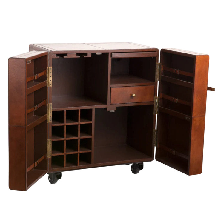 Luxury Leather Bar Cabinet  | Tan