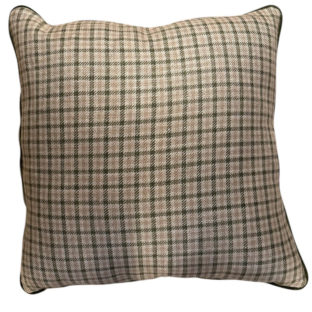 Ian Mankin Naim Check Cushion Cover Backed in Warwick Haven linen | Piped | Sage | 50x50cm - Suzie Anderson Home