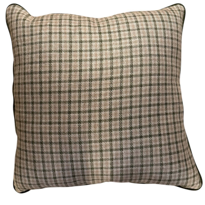 Ian Mankin Naim Check Cushion Cover Backed in Warwick Haven linen | Piped | Sage | 50x50cm - Suzie Anderson Home