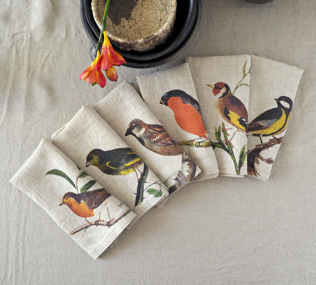 Small Birds | Linen Napkins | Set of 6 mixed